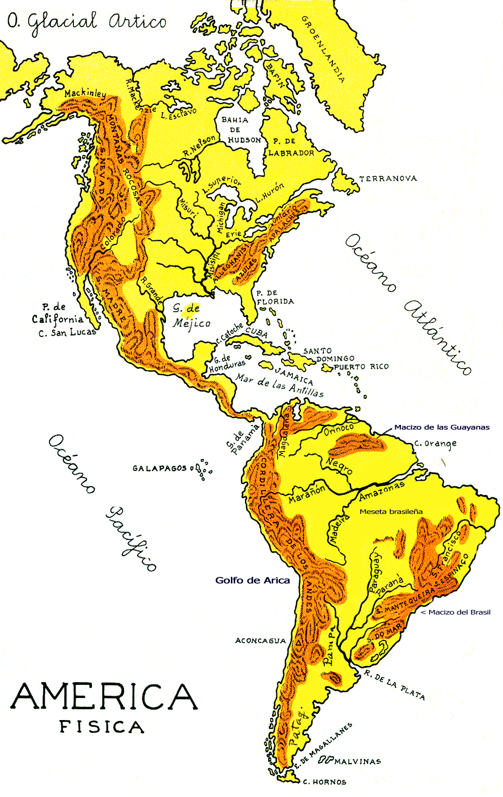 Mapa Físico Del Continente Americano 0720